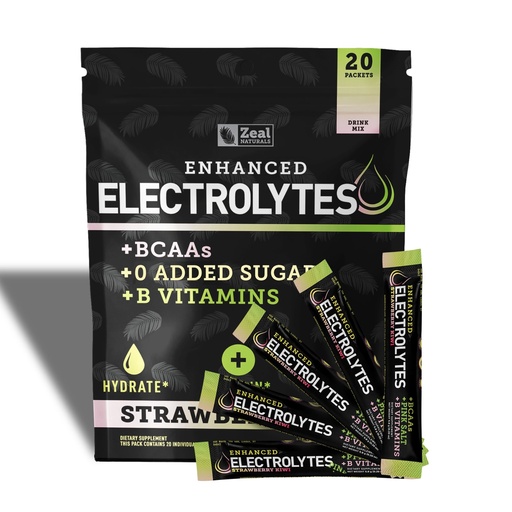 [BRSROYICBUNQIFIZ] Enhanced Electrolyte Powder Stick Packs (Strawberry Kiwi | 20 Packets) w/ 0 Sugar +BCAAs +B-Vitamins Electrolyte Supplement w Potassium Zinc & Magnesium for Hydration - Keto Electrolytes