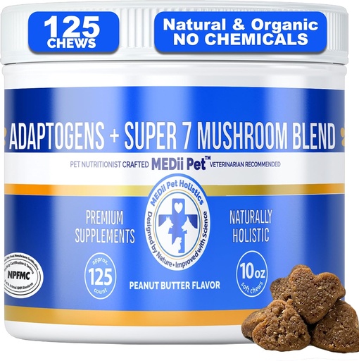 [BRSROCYEBMGW2CDK] MediiPet 7 Champignons Immune Chews - Supplément Champignon pour chien - Buddy Guard for Dogs Lumps & Bumps - Reishi, Shiitake, Maitake, Turquie Tail - Promouvoir le bien-être, combattre le stress oxydatif, le vieillissement en santé