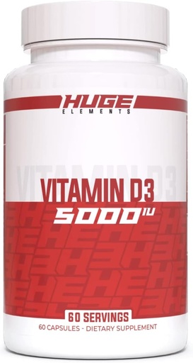 [BRSRMAYTOR5ROCL7] Huge Supplements Vitamin D3, 5000 IU (125mcg) per Serving, Non-GMO, Gluten-Free, Soy-Free - Supports Immune System, Bone Health, and Mood (60 Capsules)