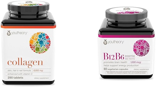 [BRSROBL3DMJWAFL4] Youtheory Collagen with Vitamin C, Advanced Hydrolyzed Formula for Optimal Absorption & Vitamin B12 B6, Daily Energy and Brain Support Supplement, Vegetarian Capsules, 60 ct