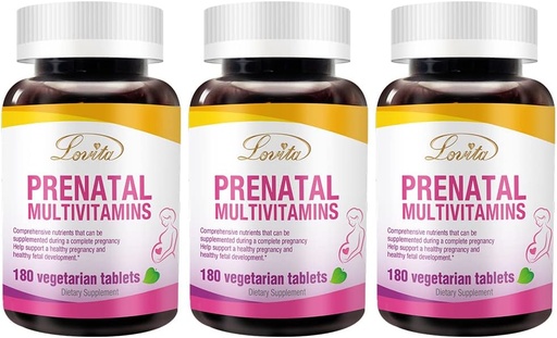 [BRSW2AQHOQDWM33D] Lovita Prenatal Vitamins with Iron 27 mg, Folic Acid 800mcg & Calcium, Vegan Prenatal Vitamins for Women During and Post Preganacy, Non GMO, 180 Vegetarian Prenatal Pills (Pack of 3)