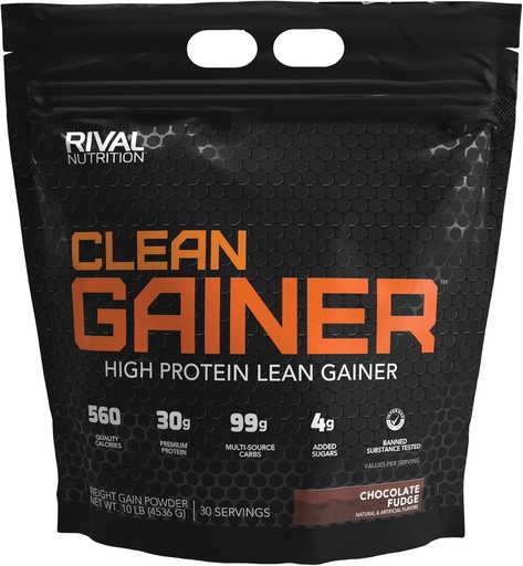 [BRSWKHQRBB6GEAD6] Rivalus Clean Gainer - Chocolate Fudge 10 Pound - Delicious Lean Mass Gainer with Premium Dairy Proteins, Complex Carbohydrates, and Quality Lipids, No Banned Substances, Made in USA