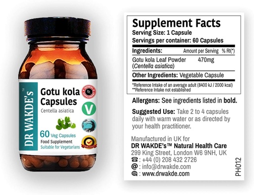 [BRSWIEINOAIRQ23K] DR WAKDE'S Gotu kola Capsules (Mandukparni, Centella asciatia, 60 Veg Caps, Plant Based Supplement, Ayurvedic Herb, All Natural, Vegan)