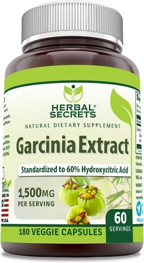 [BRSRM2YHCVYA2CI3] Herbal Secrets Garcinia Extract Supplement |1500 Milligrams | 180 Veggie Capsules | Non-GMO | Gluten-Free | Made in USA