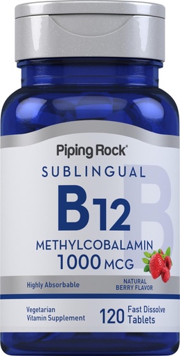 [BRSWIFDQAYIAIALG] Piping Rock Vitamin B12 1000 mcg Sublingual | 120 Tablets | as Methylcobalamin | Berry Flavor | Vegetarian, Non-GMO, Gluten Free Supplement