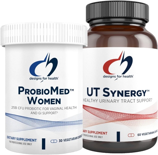 [BRSROGA2CB4AK2Q3] Designs for Health Vaginal Probiotic & UT Support Bundle - ProbioMed Women Probiotic (30 Capsules) for Gut Health & Vaginal pH, UT Synergy (60 Capsules) Urinary Tract Support with Hibiscus & D-Mannose