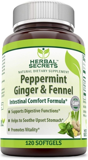 [BRSWKHD6CQEGKGQZ] Herbal Secrets Peppermint Ginger & Fennel 120 Softgels (Non-GMO) - Supports Digestive Functions* - Promotes Vitality*- Helps to Sooth Upset Stomach*