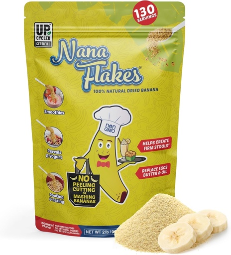 [BRSWKH36CIFQYF3U] Diseños Nutricionales Nana Flakes 100% Natural Banana Powder, Apoyo Digestivo - Fuente de Potasio & Fiber - Sustituto para Huevos, Butter o Petróleo en Baking (2LB Bag)
