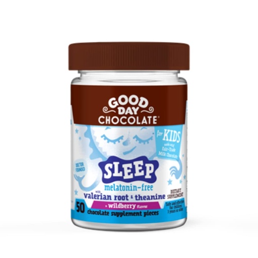 [BRSW2FD6CENRQCDP] Good Day Chocolate Natural Valerian Root for Kids, Herbal Sleep Supplement, Organic Wildberry Flavor, Fair Trade and Non-GMO Chocolate, L-Theanine, 50 Pieces