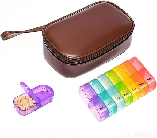[BRSRMZIYAQJWGEQU] starfa lab Weekly Pill Organizer mit Pille Case 2 Mal am Tag, 7 Tage AM/PM Pille Case Portable Travel Pill Box mit Aufbewahrungstasche für Vitamine, Ergänzungen, Medikamente und Fischöle (braun)