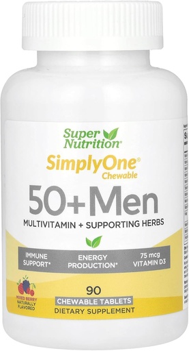 [BRSWGFIZBF5WCYDD] SuperNutrition Multi-Vitamin voor mannen 50+, High-Potency, One/Day Chewable Tablets, 90 Day Supply Wild Berry 90 Tel (Pack of 1)