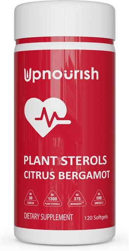 [BRSRAGIBA4BREDLZ] UpNourish Plant Sterols Citrus Bergamot Supplement with CoQ10, Omega 3, Olive Leaf, Turmeric Curcumin, Black Garlic and Niacin - 120 Softgels