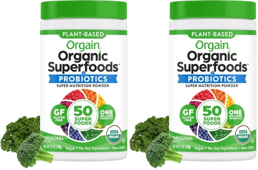 [BRSRAY35DMPB4DIZ] Orgain Organic Greens Powder + 50 Superfoods, Original - 1 Billion Probiotics for Gut Health, Antioxidants, Vegan, Plant Based, Gluten Free, Non GMO, Dairy Free Juice & Smoothie Mix - 0.62lb