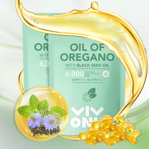 [BRSRACQLOECBA33X] VivoNu Oil of Oregano with Black Seed Oil, Balanced Oil of Oregano Capsules, Organic OreganoOil Softgels,Carvacrol,Thymoquinone, Non-GMO