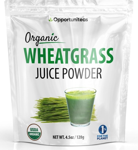 [BRSWGYIZB5YROCDA] Opportuniteas Organic Raw Wheatgrass Juice Powder - Grown & Dried in USA - Premium Green Superfood Supplement - Vegan & Non-GMO - 4.5 oz