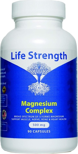 [BRSWYGQNBUARO2QZ] 5 forme Magnesio Complesso 500 MG - 90 capsule - Ossido Citrato Aspartate Glycinate & Gluconate - Non OGM, Soia, Glutine & Latticini