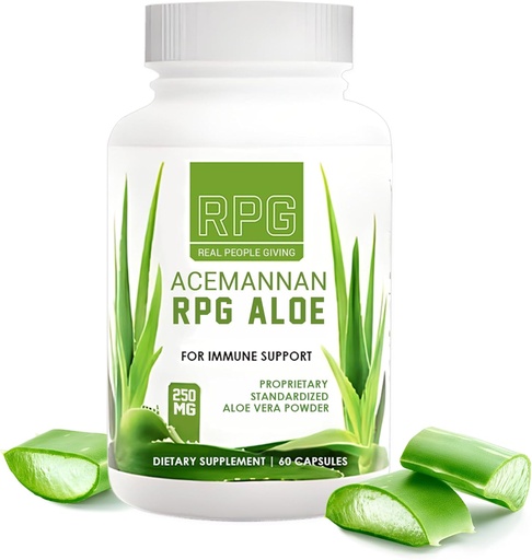 [BRSROCTQA54AYD3Z] RPG Acemannan Aloe Vera Capsules - Aloevera Dietary Supplement with Immune and Gut Support Aloe Vera Powder Capsule - 60 Pills (250 MG)