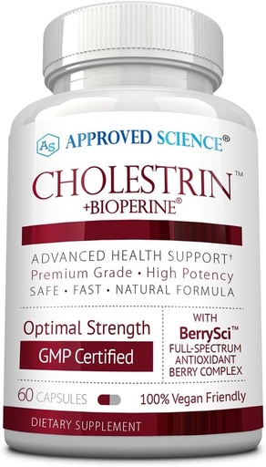 [BRSW2EAPCMFQGEQY] Approved Science Cholestrin - Lipid Level Support - Antioxidants, Lecithin, Berberine HCL, Berries, BioPerine - 60 Capsules - Made in USA