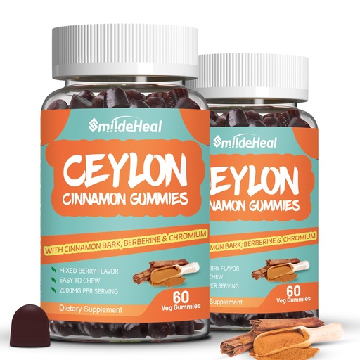 [BRSRAZIYO4OWGDI7] 2 Pack Sugar Free Ceylon Cinnamon Gummies 2000MG, Cinnamon Supplement with Chromium and Cinnamon Bark, Vegan, Non-GMO, Gluten Free,120 Gummies