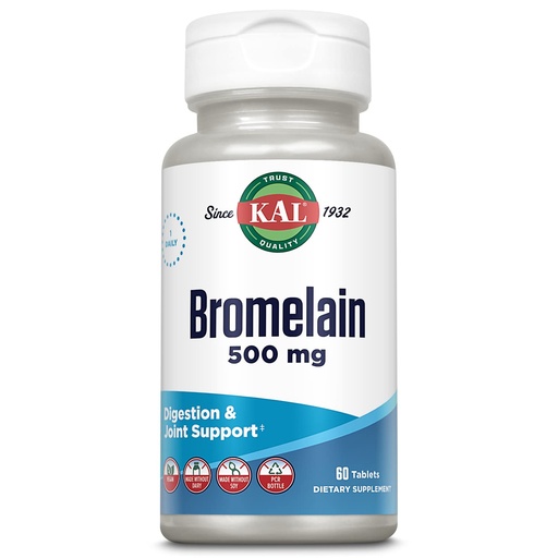[BRSWIYI6AQFWYFLU] KAL Bromelain 500 mg, Digestion and Joint Support Supplement, Digestive Enzymes, Pineapple Extract, Rapid Disintegration, Vegan, Made Without Dairy or Soy, Lab Verified, 60 Servings, 60 Tablets | Digestive Enzymes, Pineapple Extract, Rapid Disintegration, Vegan, Lab Verified