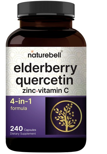 [BRSWYZY6AQCWG23V] NatureBell Elderberry with Vitamin C, Zinc & Quercetin, 240 Capsules | 4-in-1 Sambucus Black Elderberry Capsules | Immune Support Supplements for Women and Men*