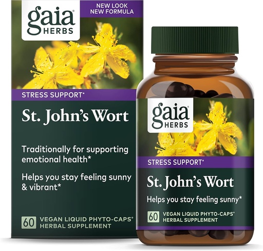 [BRSWIFDYBF7ACALY] Gaia Herbs St. John's Wort, Vegan Liquid Capsules, 60 Count - Stress Support to Promote a Positive and Sunny Mood