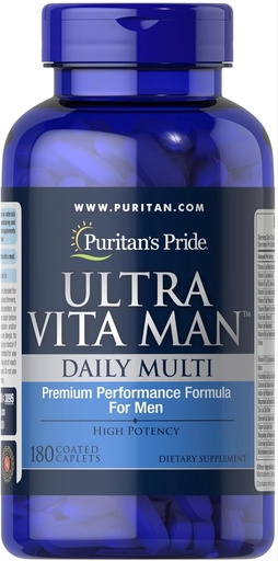 [BRSWIGYNBIFBUAY3] Puritan 's Pride Ultra Vita Man High Potency Men's Daily Multivitamin with Time Release Technology, 면역 시스템 및 심혈관 건강, 3 개월 공급, 180 카운트를 지원하는 다이어트 보충