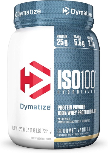 [BRSWIHYCBMGRCDT2] Dymatize ISO100 Hydrolyzed Protein Powder, White, Gourmet Vanilla, 25.6 Ounce