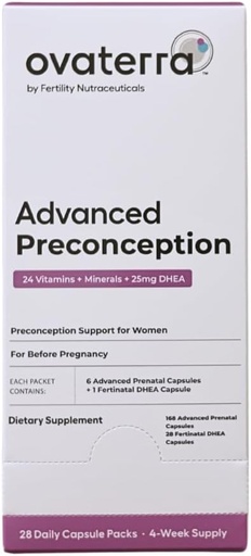 [BRSW2GLRCENRGHTP] Ovaterra Advanced Preconception Vitamins for Women with DHEA 25mg, Choline 550 mg, Folate (Methylfolate) 1,010 mcg, Omega-3 DHA & EPA 196 Capsules - 28 Day Supply