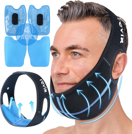 [BRSROFD3OUFG2FLJ] REVIX Saggezza Teeth Ice Pack Head Wrap con 3D Sewing Jaw Ice Pack per Face Oral Surgery Pain Relief per TMJ, Tooth Extraction & Teeth rimosso, Extra Snug Fit con 4 Hot Cold Gel Pack riutilizzabili, Nero