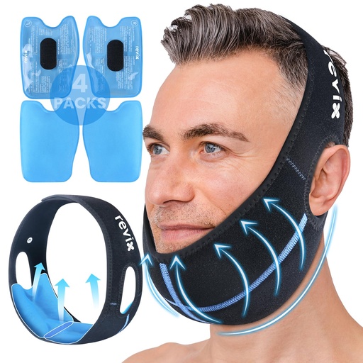 [BRSROFD3OUFG2FLJ] REVIX Wisdom Teeth Ice Pack Head Wrap with 3D Sewing Jaw Ice Pack for Face Oral Surgery Pain Relief for TMJ, Tooth Extraction & Teeth Removed, Extra Snug Fit with 4 Hot Cold Gel Packs Reusable, Black