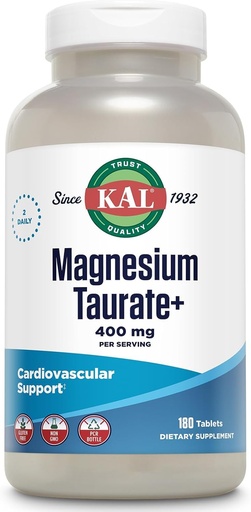 [BRSWYBTYOQGQ4CDD] Kal Magnezu Taurate 400mg Plus CoEnzyme Witamina B6, Chelated Magnezu Suplement, Mięśnie Funkcja, Gluten Free, Wegan, 90 Serv, 180 Tabletki