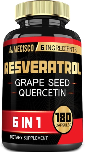 [BRSROHYYBYNGCFLD] 6in1 Trans Resveratrol Supplement met Grape Seed, Milk Thistle, en meer - Resveratrol 1000mg - Ondersteuning voor Immune System, Hart Gezondheid, Body Management - 180 Capsules