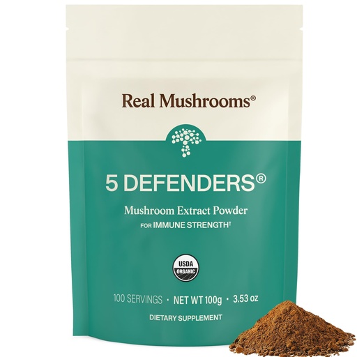 [BRSRMCT5BEMAMGQ2] Real Mushrooms 5 Defenders Mushroom Complex Powder – Organic Mushrooms Extract from Chaga, Reishi, Turkey Tail, Maitake & Shiitake Mushroom Blend for Wellness Support with Beta Glucans - 100 Servings