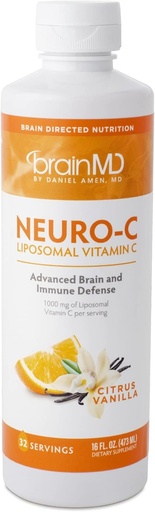[BRSWYZL6OQBBQ23B] BRAINMD by Dr Amen Neuro-C, Citrus Vanilla - 16 fl oz - 1000 mg Liposomal Vitamin C - Advanced Brain & Immune Defense - Gluten Free - 32 Servings