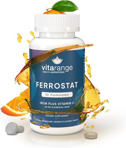 [BRSRMAI7CJ7WOYIU] 65mg Chewable Iron with Vitamin C for Bariatric Patients – 30-Day's of Bariatric Iron with Vitamin C – Non-Constipating Gentle Iron - Orange