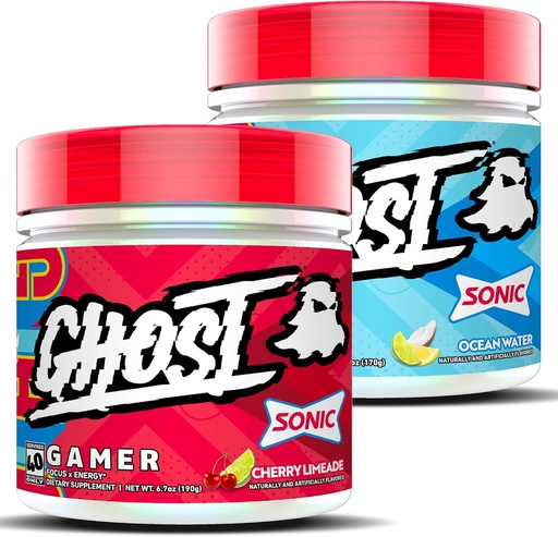 [BRSW2BT2CMMQ2E3U] GHOST Gamer Sonic Bundle: Energy and Focus Support Formula - Ocean Water and Cherry Limeade