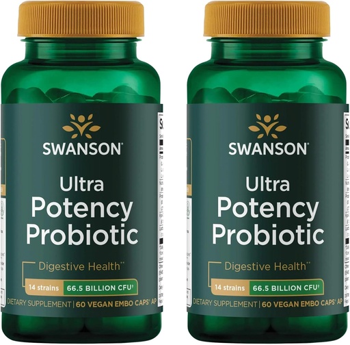 [BRSWGFD3BAGQA3DB] Swanson Ultra Potency Probiotic Digestive Health Immune System Support 66 Billion CFU Prebiotic NutraFlora scFOS 60 DRcaps Veggie Capsules (Caps) (2 Pack)
