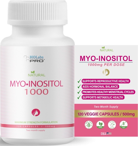 [BRSRAGA5AEIGMCDF] BIOLABS PRO Myo-Inositol Supplement 1000mg – Natural Dietary Support for Cellular Health & Wellness, Premium Non-GMO, Gluten-Free, Kosher Certified, Paraben-Free - (120 Caps - 2-Month Supply)