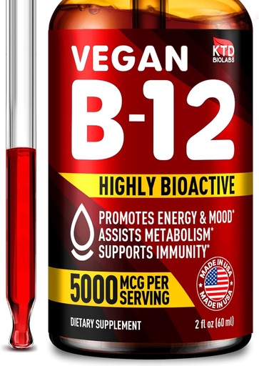 [BRSW2GQKCIJRSDIY] B12 Sublingual 5000 mcg Drops - Made in USA - Vegan B12 Vitamins for Energy, Mood & Memory - Highly Bioavailable Sublingual Drops - Methylcobalamin for Women & Men - 2 fl. oz.