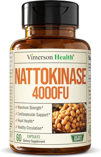 [BRSROBLYCUJWAHLV] Suplemento de Nattokinase - Suplementos de salud cardíaca con Nattokinase 4000 FU - Max Strength Circulation Suplementos - Enzimas sistémicos para la circulación saludable " Smooth Flow. No GMO Vegan. 60 cápsulas