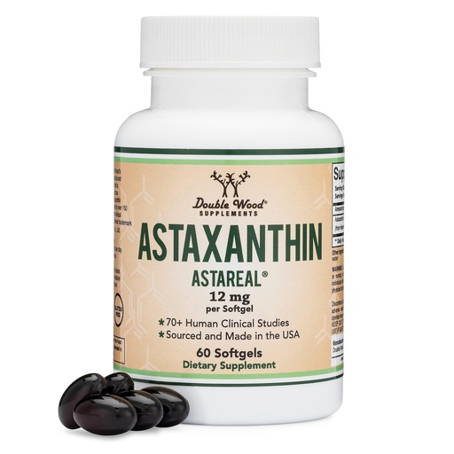 [BRSW2CALB55RQCI7] Astaxanthin - Triple Strength 12mg (Only Patented Astaxanthin (Astrareal) with 70+ Human Clinical Trials) Grown, Harvested, and Made in The USA (Astaxantina) by Double Wood