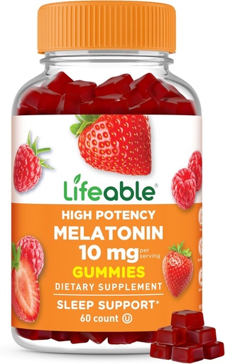 [BRSWYHA3AV5BYE36] Lifeable Melatonin 10mg – Great Tasting Natural Flavor Gummy Supplement – Gluten Free Vegetarian GMO-Free Chewable – for Help Falling Asleep and Staying Asleep – for Adults, Man, Women – 60 Gummies