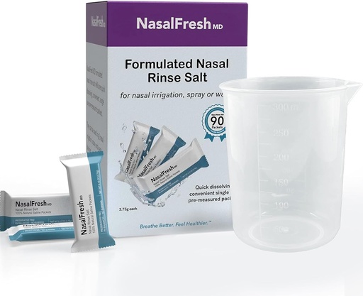 [BRSRAAI6BAHGM3A4] NASALFRESH MD - Saline Packets - Quick Dissolving - Single Use - Pre-Measured - Nasal Irrigation - Individually Wrapped (3.75g/1.3oz) - 90 Count Refill Packets - 300mm Cup