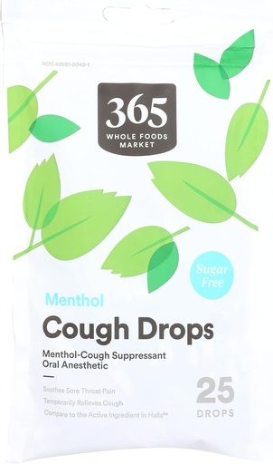 [BRSROA33DN4GO3LP] 365 by Whole Foods Market, Cough Drops, Sugar Free Menthol, 25 Count
