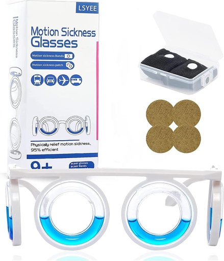 [BRSW2HQKAEMB6GTF] Anti- Motion Sickness Glasses,Motion Sickness Bands(Random Color),Motion Sickness Patch,Antiemetic,Three in One Package for Adults or Kids