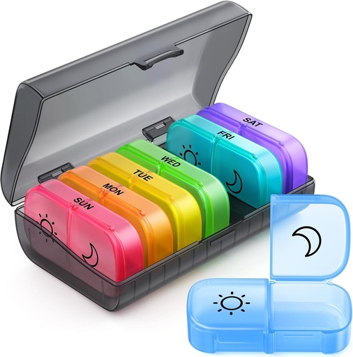 [BRSRAEABOENG2GQ7] ZIKEE Weekly Pill Organizer 2 Times a Day with Same-Side Opening Design, AM PM Pill Box 7 Day with 7 Detachable Pill Cases for Travel, Large Pill Holder for Medications, Vitamins and Fish Oils