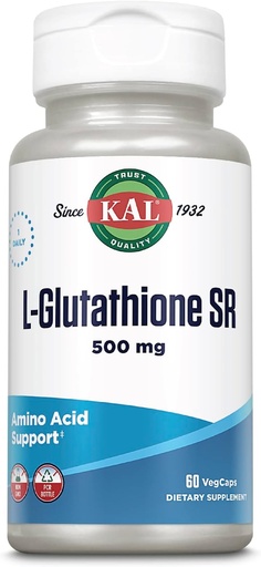 [BRSRMBQTDF7W2DI3] KAL L-Glutathione SR, Suplemento de Glutathione reducido, Suplemento Antioxidante de alta absorción, Garantía de 60 días de laboratorio verificada, 60 prestaciones, 60 VegCaps