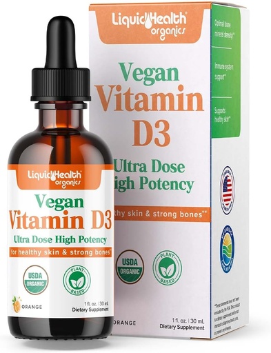 [BRSWIYILBMPA2HAZ] LIQUIDHEALTH Vitamina D3 4000 UI, USDA Organic Vitamin D Liquid Drops for Adults &amp; Kids, Vegan Vitamina D for Immune System Support, Bone Health, Mood Support, Healthy Skin - Made in USA (2 oz)