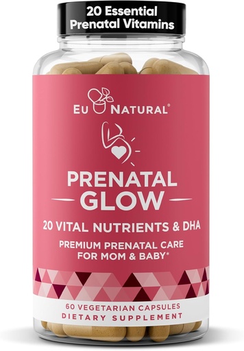 [BRSWGAYDPN5G2DTF] Glow Prenatal Vitamins for Women – 20-in-1 Vital Nutrients for Healthy Pregnancy and Fetal Development – Folic Acid & Vegan DHA For Baby's Growth & A Comfortable Pregnancy – 60 Nourishing Capsules